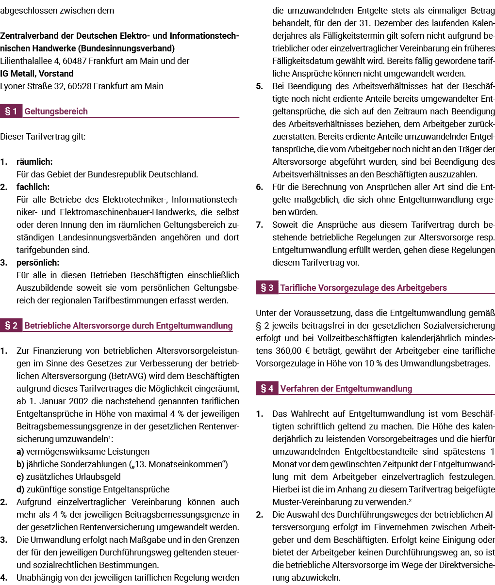 abgeschlossen zwischen dem Zentralverband der Deutschen Elektro- und Informationstechnischen Handwerke (Bundesinnungs   