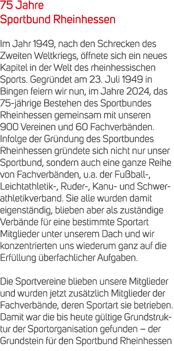 75 Jahre Sportbund Rheinhessen Im Jahr 1949, nach den Schrecken des Zweiten Weltkriegs, ffnete sich ein neues Kapite...