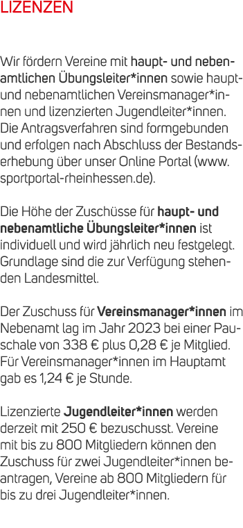 LIZENZEN Wir f rdern Vereine mit haupt und nebenamtlichen bungsleiter*innen sowie haupt und nebenamtlichen Vereinsma...