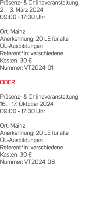 Pr senz & Onlineveranstaltung 2. 3. M rz 2024 09:00 17:30 Uhr Ort: Mainz Anerkennung: 20 LE f r alle L Ausbildungen ...
