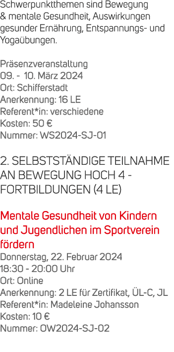 Schwerpunktthemen sind Bewegung & mentale Gesundheit, Auswirkungen gesunder Ern hrung, Entspannungs und Yoga bungen. ...